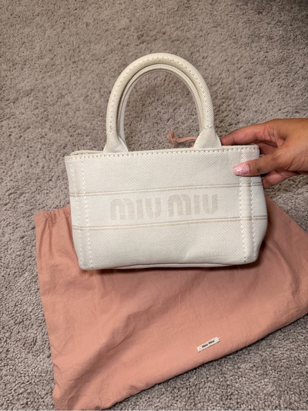 Miu Miu Off-White Canvas Mini Tote